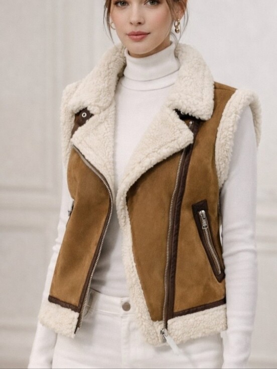 Jason Wu Jackets & Blazers - Jason Wu Faux Leather Shearling Vest Small Moto Zipper Jacket Biker Feminine